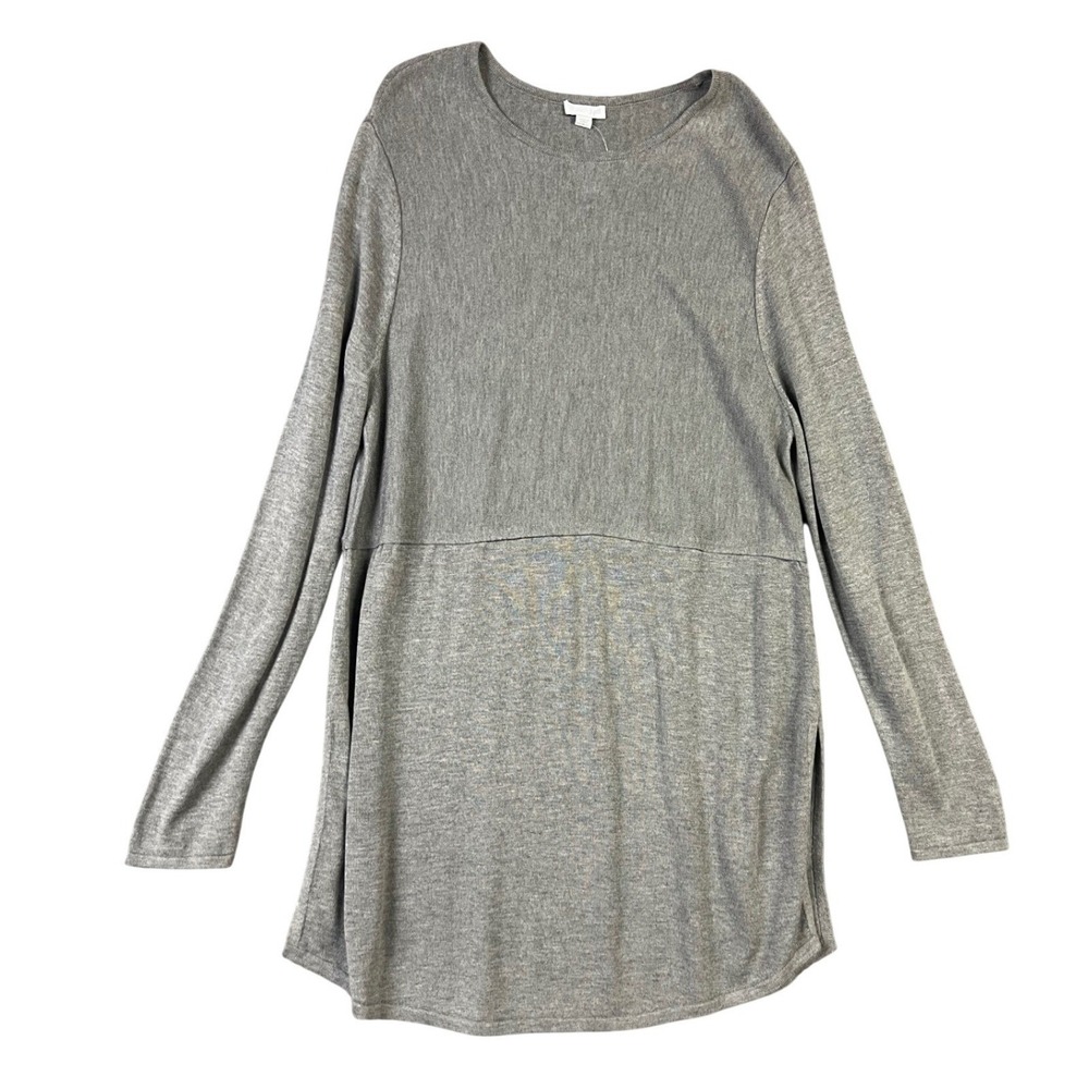 J. Jill Tunic Sweater Womens Medium Dark Grey Heather Wool Blend Crew Neck New